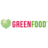 Logo for Greenfood. To the left: A green fingerprint in the shape of a heart. To the right: The letters GREEN in red colour and the letters FOOD in green.