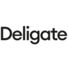 Logotyp för Deligate, svarta bokstäver på vit botten